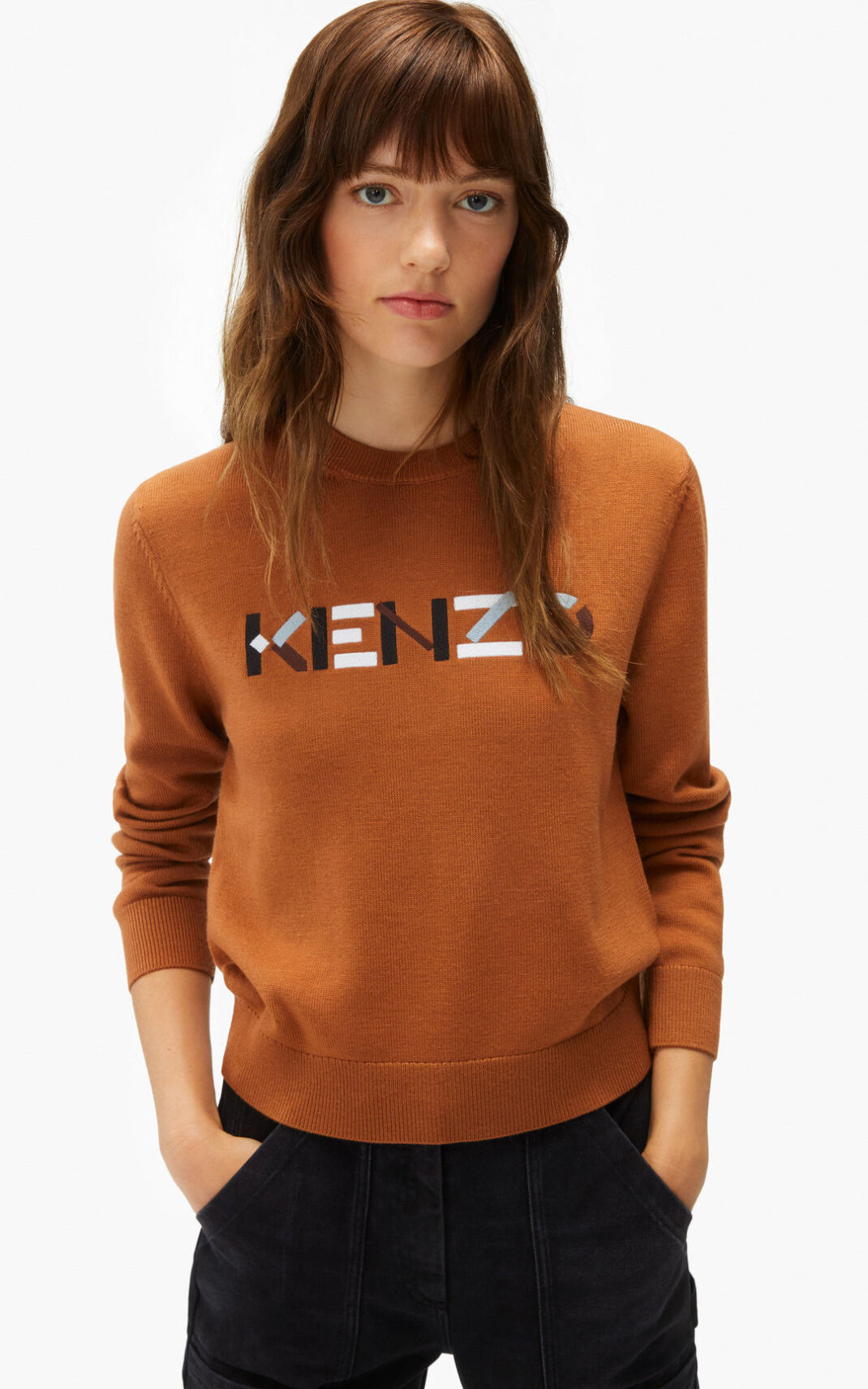 Pull Kenzo logo merino wool Femme Marron | RLDV-31097